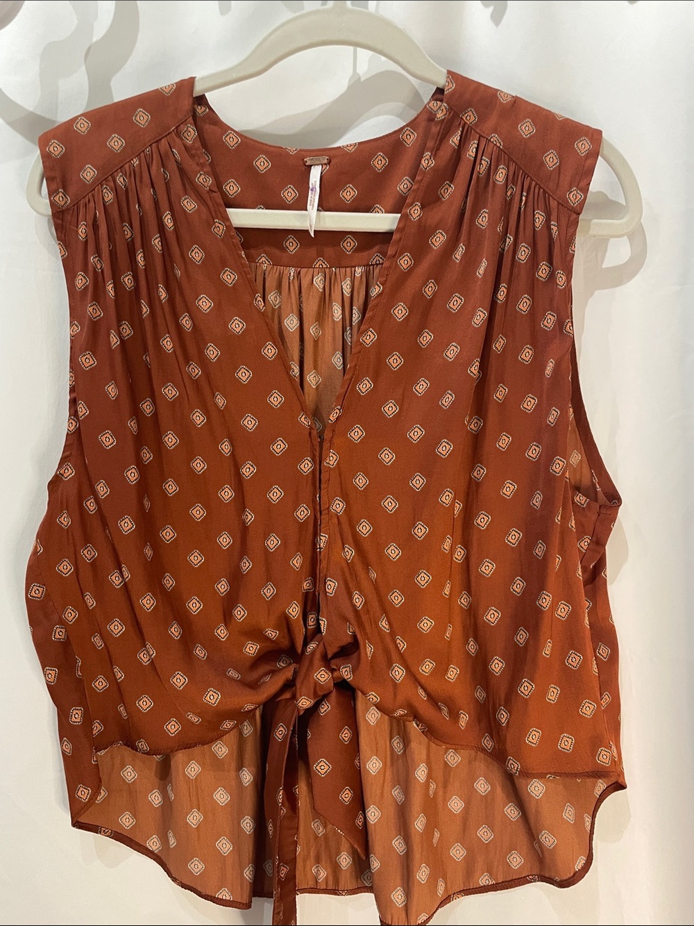 Free People Rust Tie-Front Sleeveless Camisole with Geometric Print